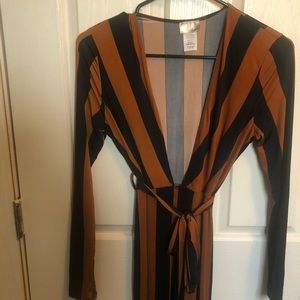 Striped, Deep V Neck Jumpsuit